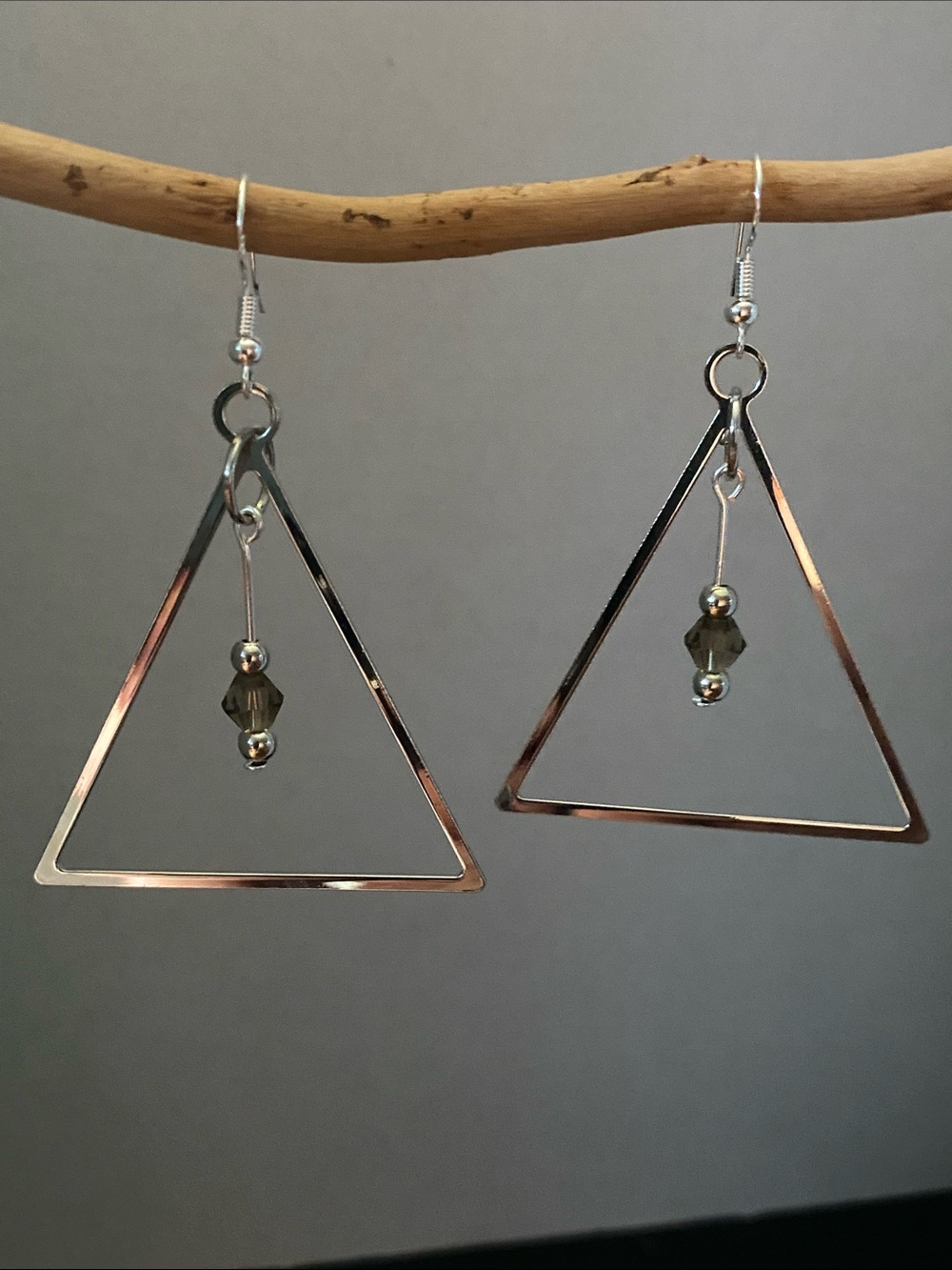 Geometric Triangle Drop Earrings with Gray Bead Accent - Women Jewelry